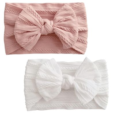 2er Set Baby Mädchen Nylon Turban Stirnband Haarband Schleife Rosa