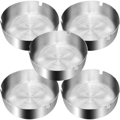 Moderne Edelstahl Aschenbecher 5er Set für Innen und Draußen 10cm Silber