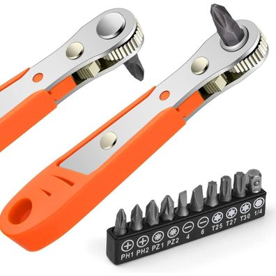 Mini-Ratschenschlüssel Magnetisch 110mm 1/4 Zoll Wendeschrauber + 10
