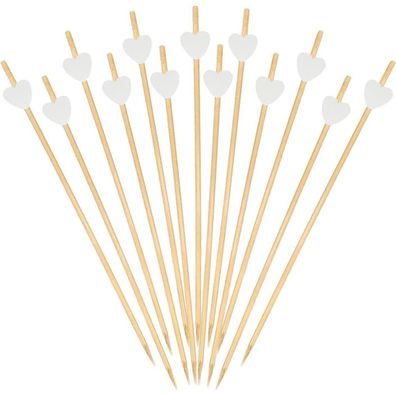 Catelves 100 Stück Weiße Herzen Cocktailspieße 12cm Holz Zahnstocher