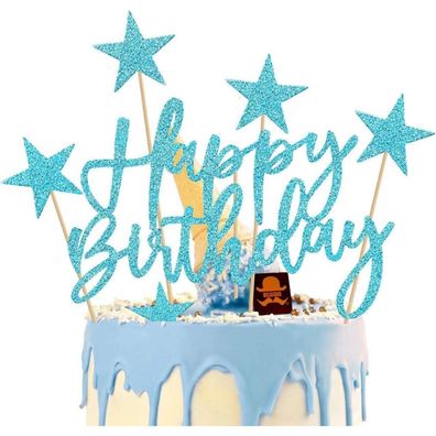 iZoeL Blaue Tortendeko Happy Birthday Sterne Cake Topper 20 pcs