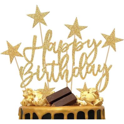 iZoeL Tortendeko Gold Happy Birthday Cake Topper 20-teilig Sternen Kuchendeko