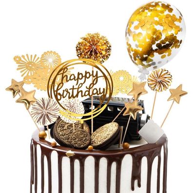 Goldene Tortendeko 13-teilig Cake Topper Geburtstagsfeier Jubiläum