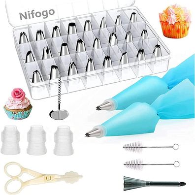 Spritzbeutel Set 34-teilig Edelstahl Silikon Tüllen Zubehör Cupcakes Kuchen