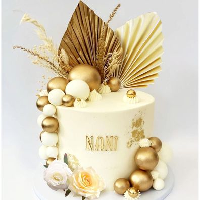 JeVenis Champagner Rose Gold Palmblätter Tortendeko Set