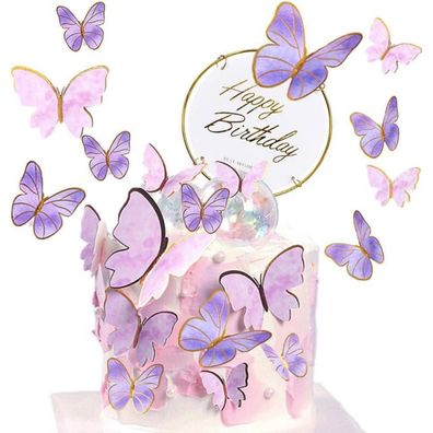HCRXVV Happy Birthday Tortendeko Lila Schmetterling 21 Stück 3D Butterfly Torte
