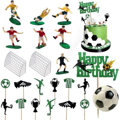 23-teiliges Fußball Tortendeko Set für Geburtstagstorten und Cupcakes
