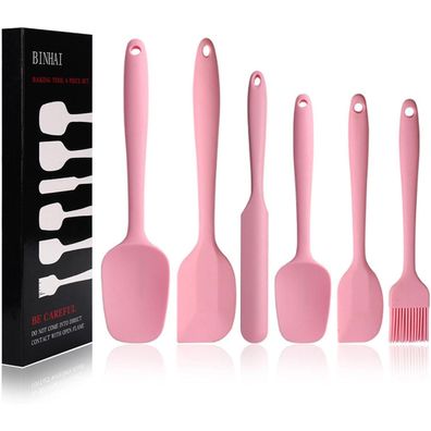 Silikon Spatel Set Rosenfarben 6-Teilig mit Edelstahlkern Hitzebeständig