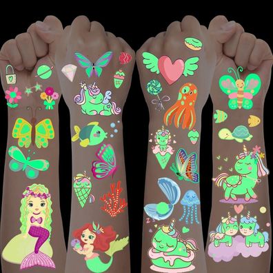 200+ Glitzer Tattoos Mädchen Einhorn Schmetterling Meerjungfrau Kinder Set