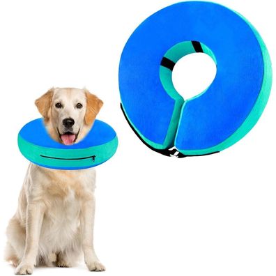 Aufblasbare Halskrause Hund Katze Schutzkragen Leckschutz Genesung Blau XL