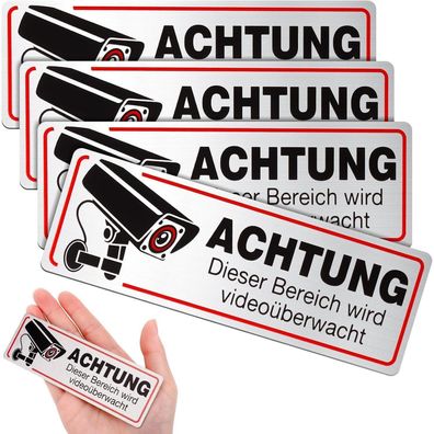 4x Videoüberwachung Schild 12x4 cm Privatgrundstück Kamera Warnschild