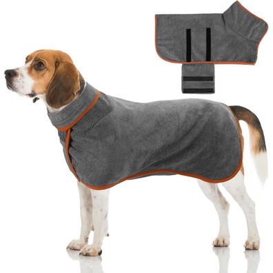Hundebademantel Mikrofaser Saugfähig Trocknend Verstellbare Träger Grey M