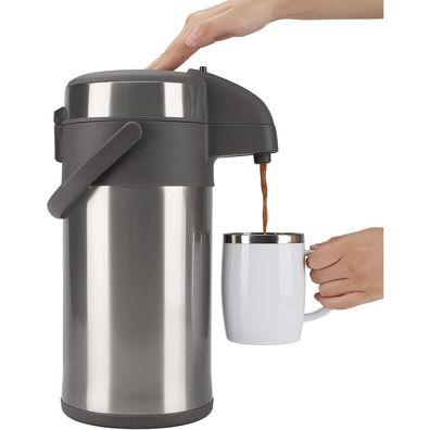 Isolierkanne Pump Thermoskanne Edelstahl 4,0 Liter 24 Tassen Kanne silber