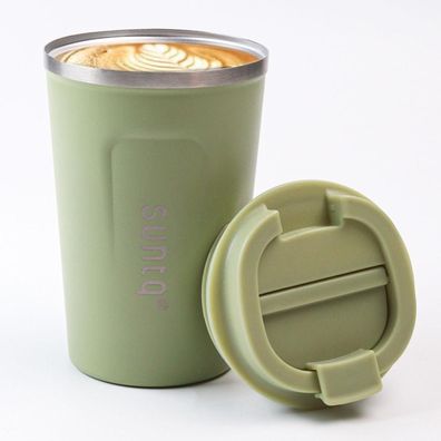 SUNTQ Kaffeebecher to go aus Edelstahl Doppelwand Isoliert 380ml Sage