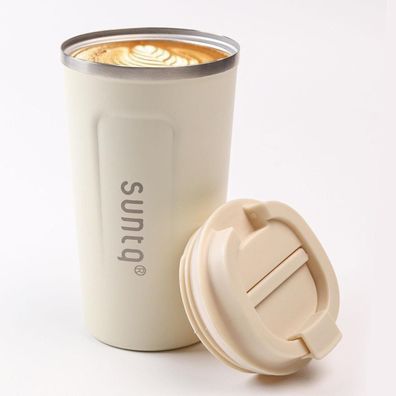 SUNTQ Kaffeebecher to go Edelstahl Thermobecher Doppelwand Isoliert Weiß 510ml