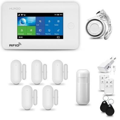 Funk Alarmanlage Set WiFi + GSM 4G LTE mit Sirene, 5x Tür- Fenstersensor HXA006