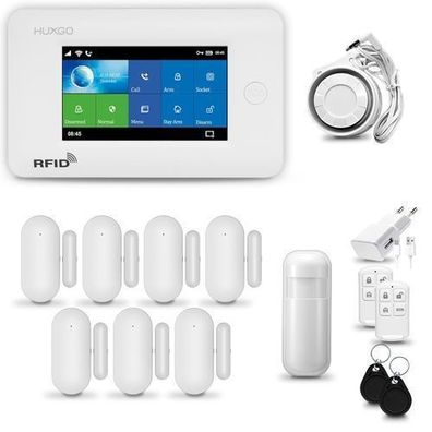 Funk Alarmanlage Set WiFi + GSM 4G LTE mit Sirene, 7x Tür- Fenstersensor HXA006