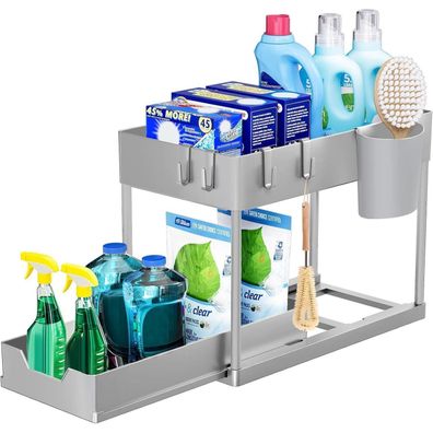 Puricon Unter Waschbecken Regal 2 Etagen Arbeitsplatte Organizer Grau