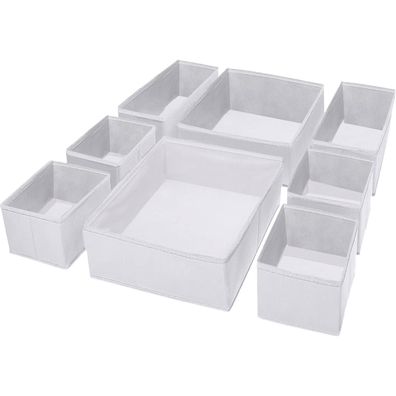 Puricon 8er-Set Aufbewahrungsbox Stoff Schubladen-Organizer Weiß Kleiderschrank