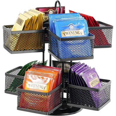 Puricon 2 Etagen Drehbare Teebox Teebeutel Organizer 8 Fächer Metall Schwarz