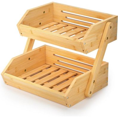 Obstkorb Bambus 2-stufige Aufbewahrung Obst Gemüse Küche Gitter Design