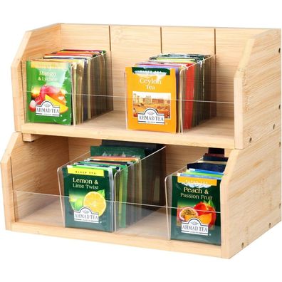 Bambus Teebox 8 Fächer 140 Teebeutel Tee Organizer Holz Aufbewahrung