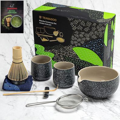 Teanagoo Keramik Matcha Set Schneebesen Schale Schöpfkelle Ausgießer Halter