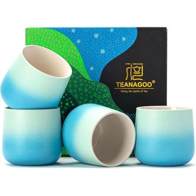 Teanagoo Japanische Teetasse 205ml Farbverlauf Blau 4 Stück ohne Henkel
