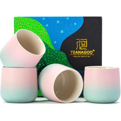 Japanische Teetasse Keramik 7,2Oz 4 Stück Farbverlauf Rosa Grün