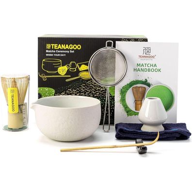 Japanisches Matcha-Tee-Set Bambus Schneebesen 7tlg Hellgrau