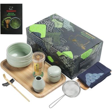 Teanagoo Japanisches Matcha-Teeset Bambus Schneebesen Löffel Halter 10 teilig
