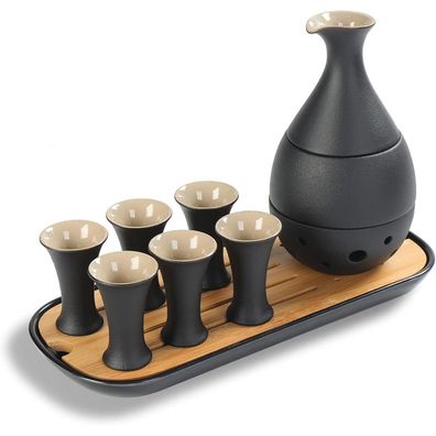 Japanisches Sake-Geschenkset 170ml Karaffe 6 Becher Serviertablett Bambus