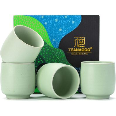 Teanagoo Japanese Tea Cups 5.8 oz Green Ruware Set of 4 TC08