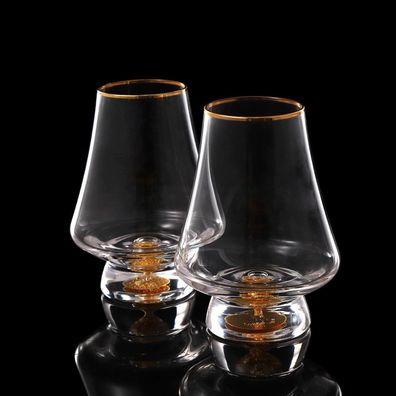Whisky Gläser Set Kristall 24K Blattgoldflocken 235 ml 2er Snifter BPA-frei