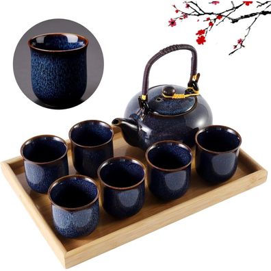 DUJUST japanisches Porzellan Teeservice Set dunkelblau