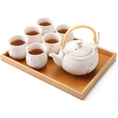 DUJUST japanisches Teeservice Porzellan 7tlg. weiß süß asiatisch Teekanne