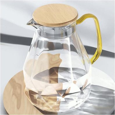 Glaskaraffe mit Bambusdeckel 2 Liter Modernes Diamantdesign