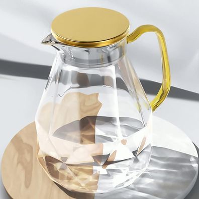 DUJUST Glaskaraffe 2 Liter goldener Deckel Diamant Design langlebig