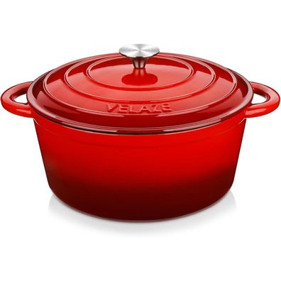 Velaze Gusseisen Topf 29cm Bräter Hochwertiger Emaille Groß Brotbackform Rot