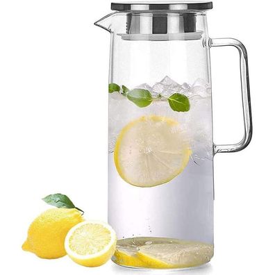 Glaskaraffe mit Deckel 1000ml für Wasser, Eistee, Getränke