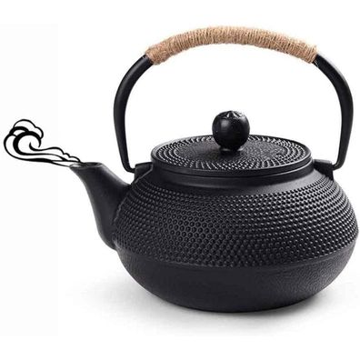 Webao Gusseiserne Teekanne Japanischer Stil Edelstahl Sieb 600ml Schwarz