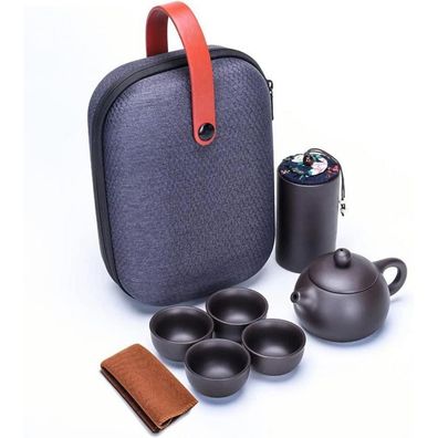 Webao Keramik Tee Set 7-teilig: Teekanne, 4 Teebecher, Teedose & Handtuch