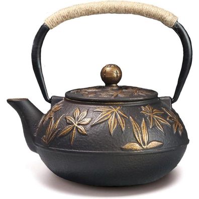 Teekanne Gusseisen 800ml Asiatische Teekessel Edelstahl Sieb Ahornblätter