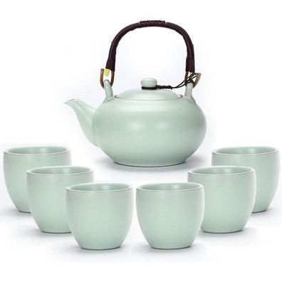 Webao Chinesisches Tee-Set Keramik Teekanne 600ml 6 Tassen 120ml Grün