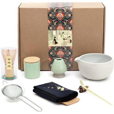 Japanisches Matcha-Tee-Set mit Schüssel Ausgießer Schneebesen Teeschaufel