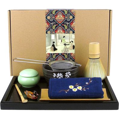 Japanisches Matcha-Tee-Set Handmade Traditionell schwarzes Bambus Tray 10-teilig
