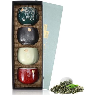 Japanische Keramik Teetassen Set Retro Kung-Fu Tee Sake Becher 4-teilig