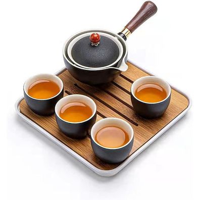 Chinesisches Kungfu Tee Set 360-Rotation Teekanne Infuser 4-Tassen Reisetasche
