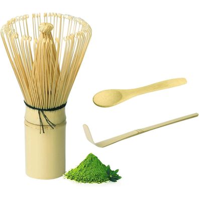 Matcha Set Bambus Besen Löffel 3er Natural Bamboo Whisk Traditionelle Schaufel