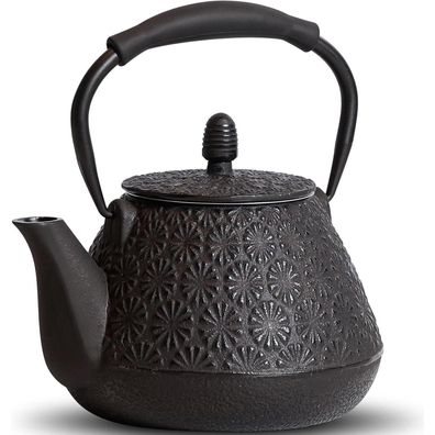 Gusseisen-Teekanne 950ml Japanisches Kirschblütenmuster Schwarz